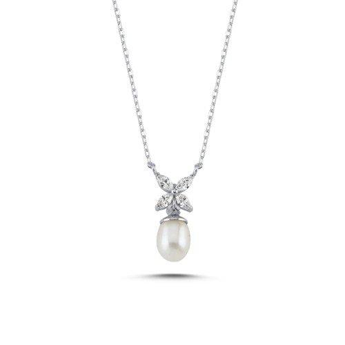 Gerçek İnci Küçük Markiz Roza Kadın Gümüş Kolye - CNG Jewels