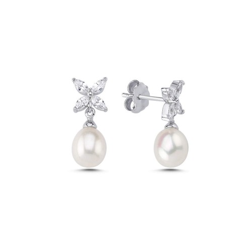 Gerçek İnci Küçük Markiz Roza Kadın Gümüş Küpe - CNG Jewels