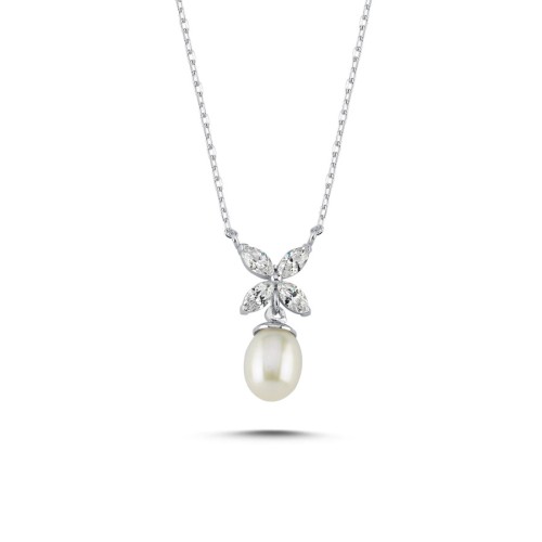 Gerçek İnci Markiz Roza Kadın Gümüş Kolye - CNG Jewels