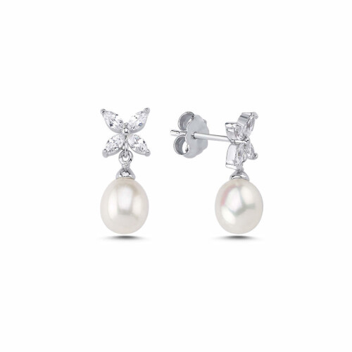 Gerçek İnci Markiz Roza Kadın Gümüş Küpe - CNG Jewels