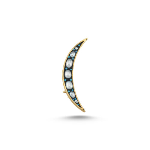 Gerçek İncili Hilal Gümüş Broş - CNG Jewels