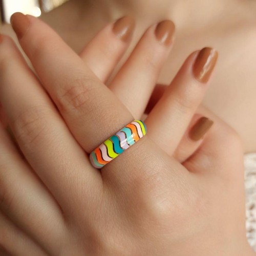 Gökkuşağı Mineli Gümüş Kadın Yüzük - CNG Jewels (1)