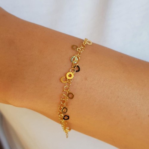 Gold Pul Charm Kadın Gümüş Bileklik 