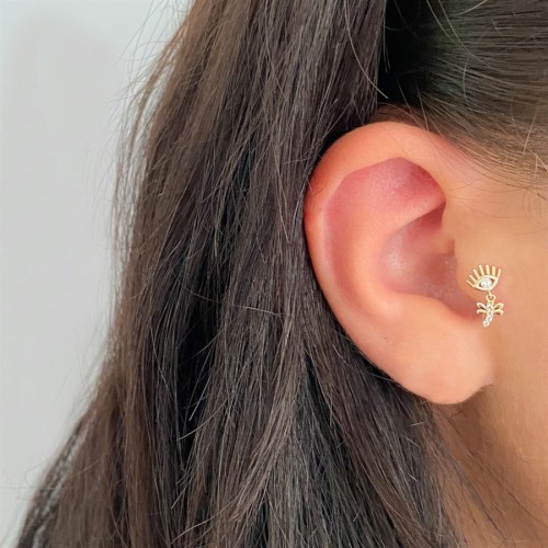 Göz Sallantılı Yusukçuk Altın Tragus Piercing - CNG Jewels (1)