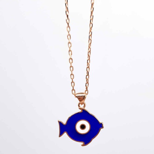 Dark Blue Fish Silver Women's Necklace with Eyes - CNG Jewels (1)
