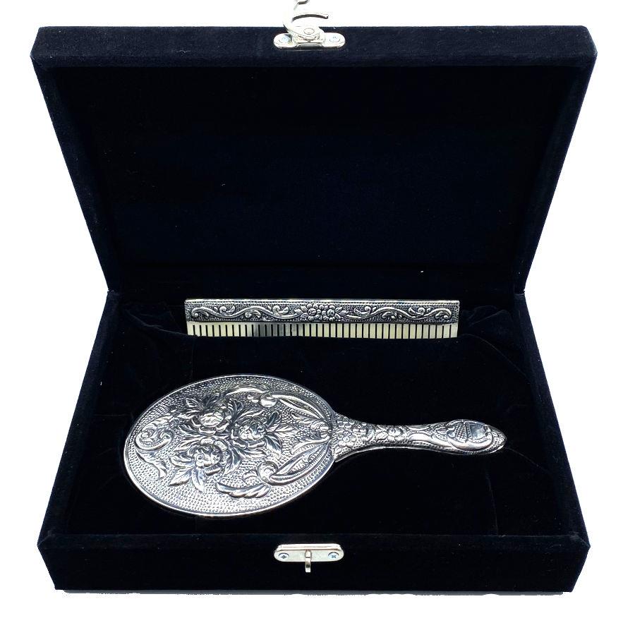 Gül Desenli El Aynası Tarak İkili Gümüş Set No 3 - CNG Jewels (1)