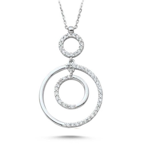 İç İçe Taşlı Halkalı Gümüş Bayan Kolye - CNG Jewels