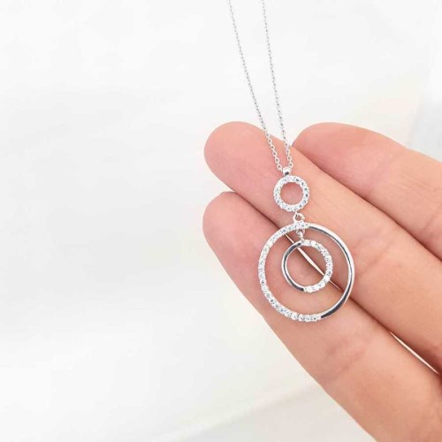 İç İçe Taşlı Halkalı Gümüş Kadın Kolye - CNG Jewels (1)