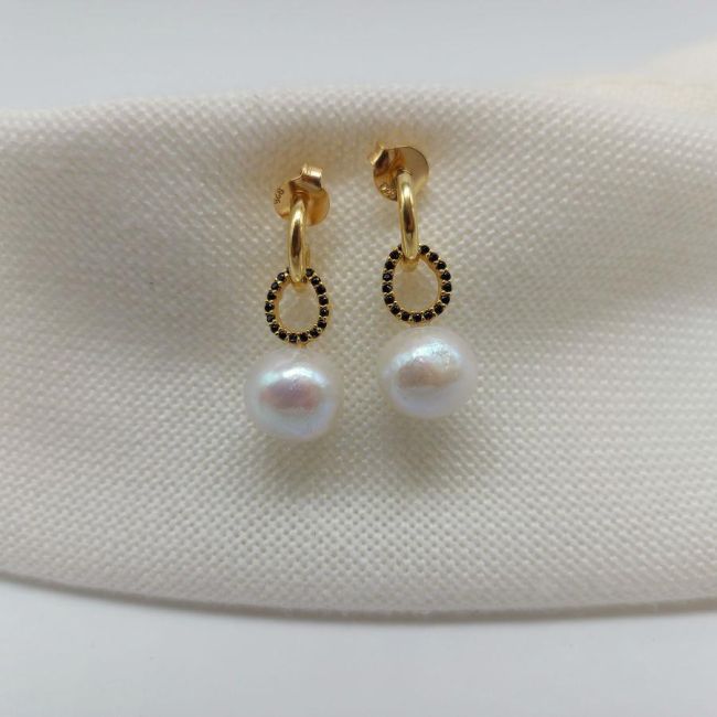 Gümüş Nero Perla Gerçek İnci Küpe - 1