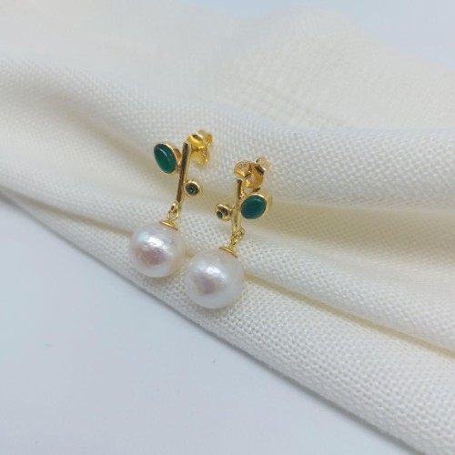 Gümüş Tasarım Perla Verde Gerçek İnci Küpe - CNG Jewels (1)