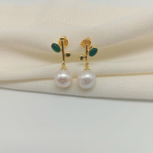 Gümüş Tasarım Perla Verde Gerçek İnci Küpe - 3