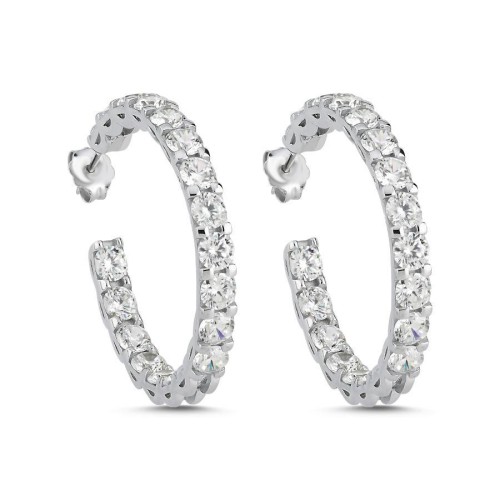 Gümüş Taşlı Büyük Halka Küpe - CNG Jewels