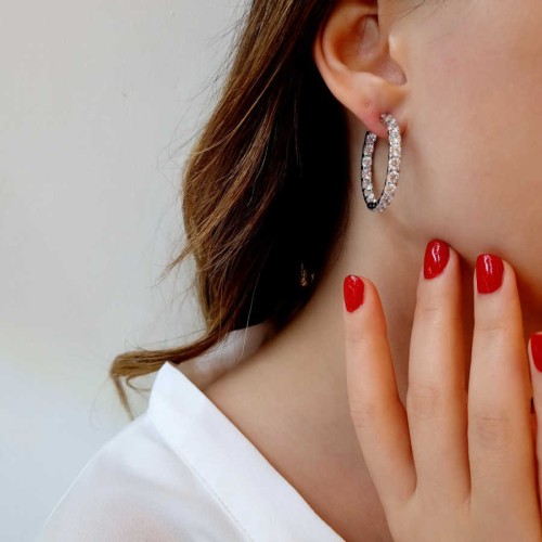 Gümüş Taşlı Büyük Halka Küpe - CNG Jewels (1)