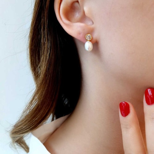 Gümüş Tektaş Damla Gerçek İnci Küpe - CNG Jewels (1)