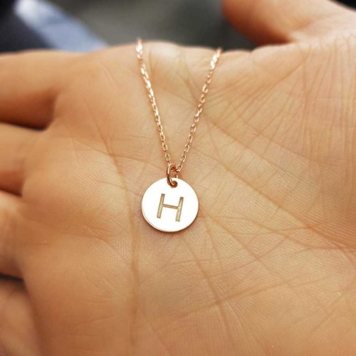 H Harfi Rose Minimal Plaka Gümüş Kadın Kolye - CNG Jewels
