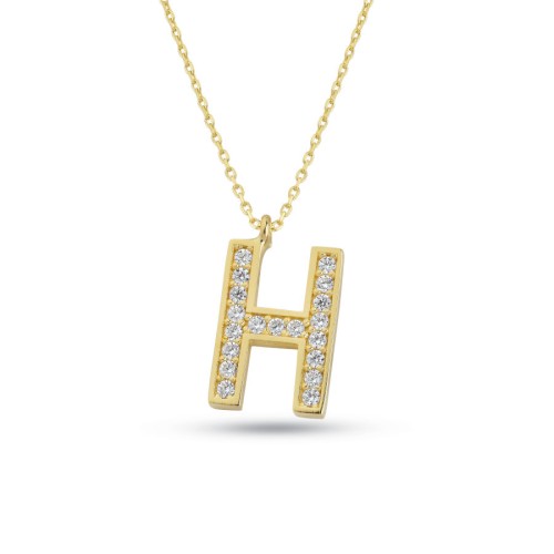 H Harfi Taşlı Altın Kolye - CNG Jewels
