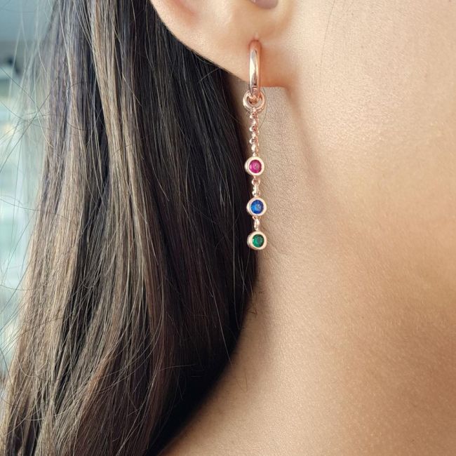 Halka Sallantılı Üç Renk Üç Zincirli Rose Gümüş Kadın Küpe - 2