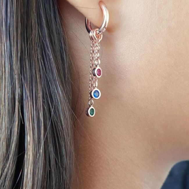 Halka Sallantılı Üç Renk Üç Zincirli Rose Gümüş Kadın Küpe - 3