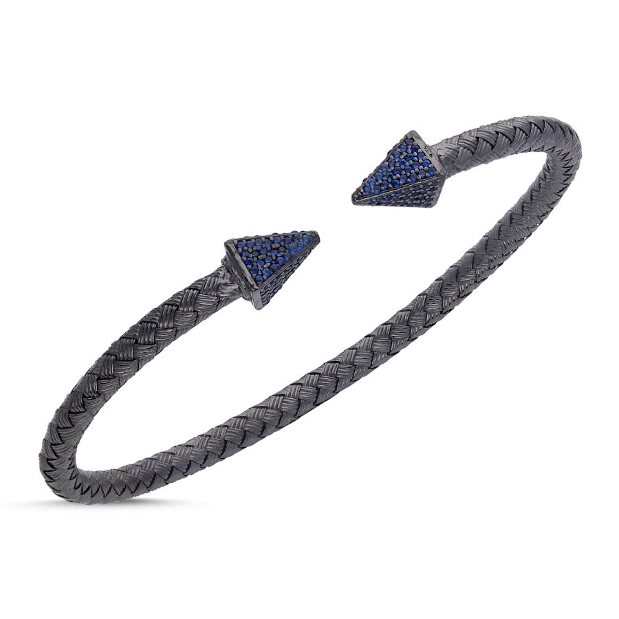 Wicker Braid Blue Stone Arrow Silver Men's Bracelet - CNG Jewels