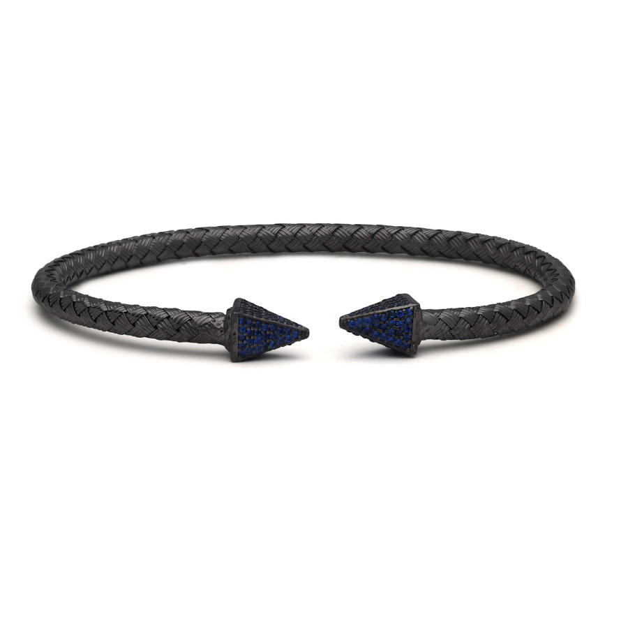 Wicker Braid Blue Stone Arrow Silver Men's Bracelet - CNG Jewels (1)