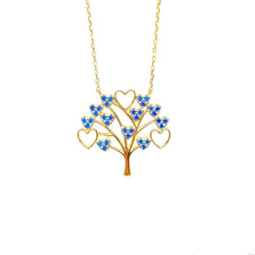 Hayat Ağacı Mavi Taşlı Gümüş Kadın Kolye - CNG Jewels