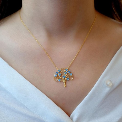 Hayat Ağacı Mavi Taşlı Gümüş Kadın Kolye - CNG Jewels (1)
