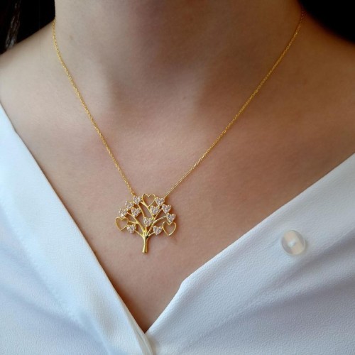 Hayat Ağacı Pembe Taşlı Gümüş Kadın Kolye - CNG Jewels (1)