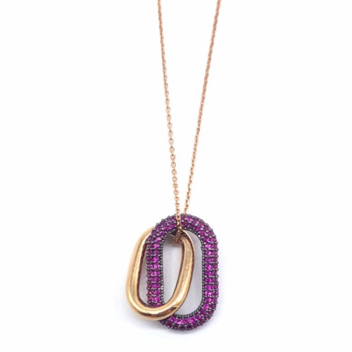İçiçe Oval Halkalı Gümüş Bayan Kolye - CNG Jewels