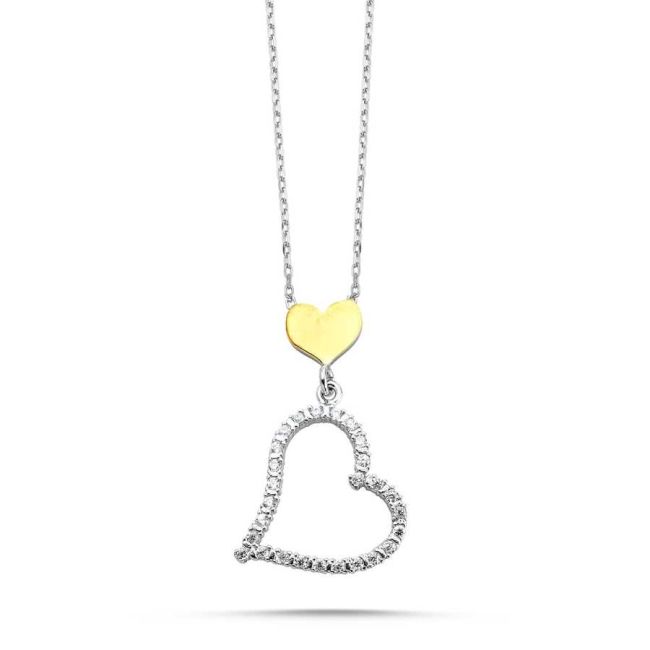 İki Kalpli Gümüş Kadın Kolye - 1