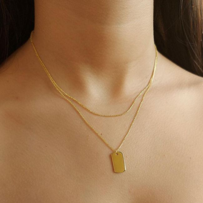 İki Zincirli Düz Plaka Gold Gümüş Kadın Kolye - 2