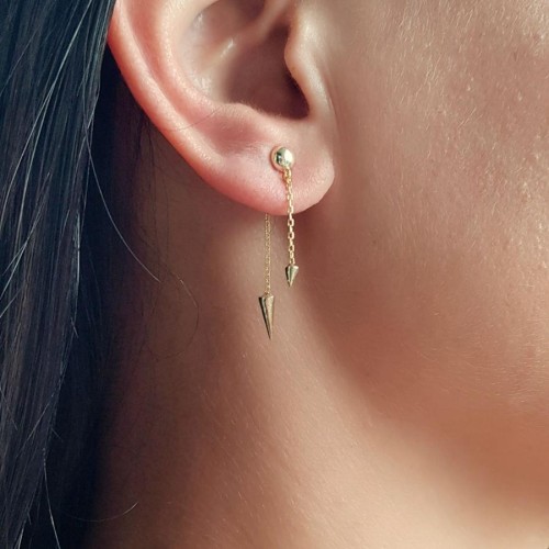 İki Zincirli Ok Gold Gümüş Bayan Küpe - CNG Jewels (1)