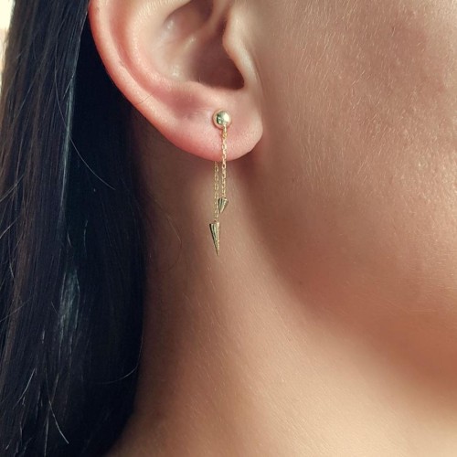 İki Zincirli Ok Gold Gümüş Kadın Küpe - CNG Jewels