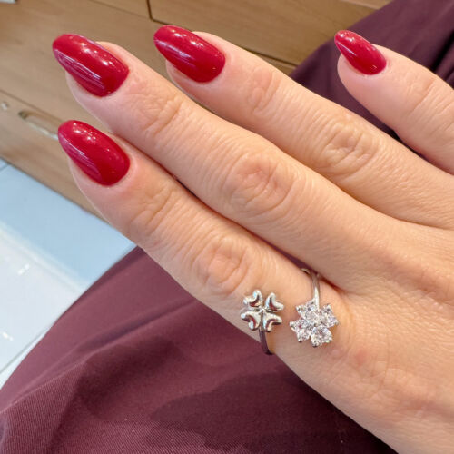 Double Four Leaf Clover Silver Women's Ring - CNG Jewels (1)
