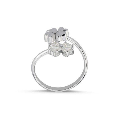 İkili Dört Yaprak Yonca Kadın Gümüş Yüzük - 3