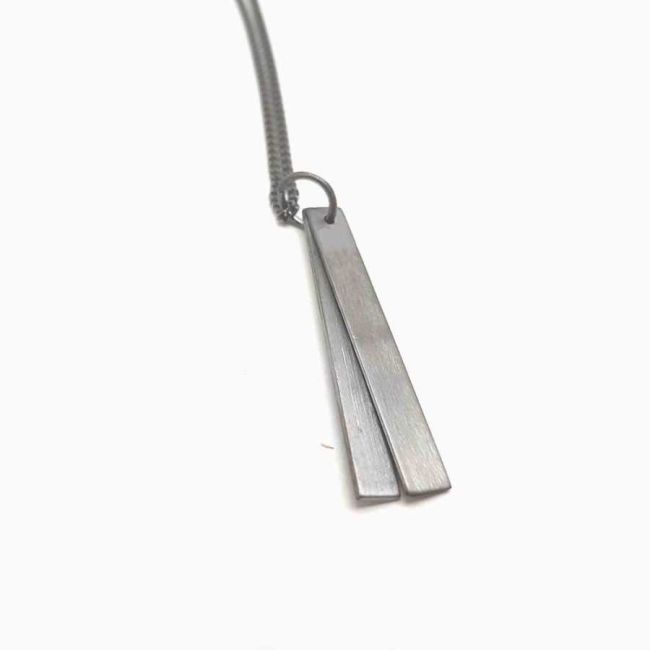 İkili İnce Plaka 925 Ayar Gümüş Erkek Kolye - 2