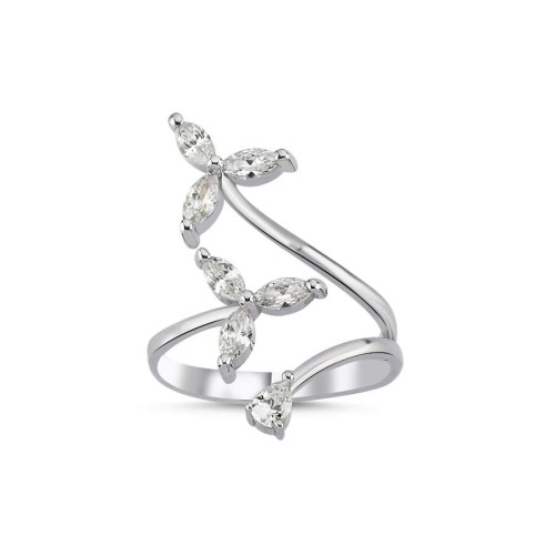 İkili Markiz Rüzgar Gülü Kadın Gümüş Yüzük - CNG Jewels