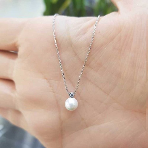 İnci Tektaş Minimal Gümüş Bayan Kolye - CNG Jewels (1)