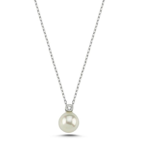 Pearl Solitaire Minimal Silver Women's Necklace 