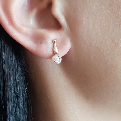İncili Minimal Kedi Gümüş Bayan Küpe - CNG Jewels