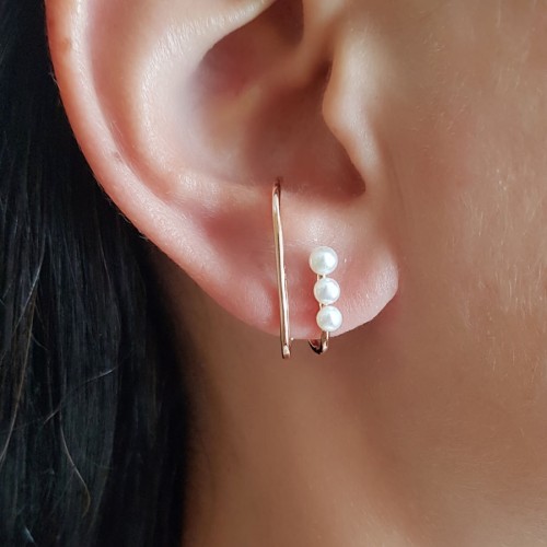 İncili Modern Gümüş Bayan Halka Küpe - CNG Jewels