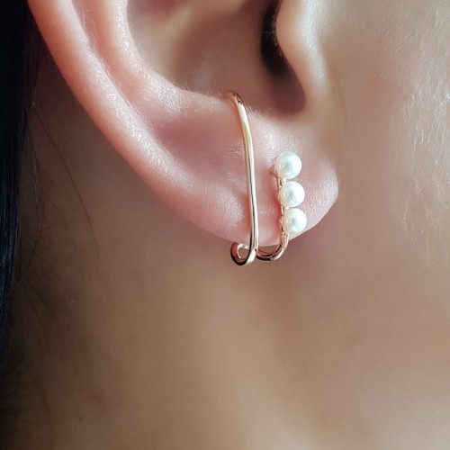 İncili Modern Gümüş Bayan Halka Küpe - CNG Jewels (1)