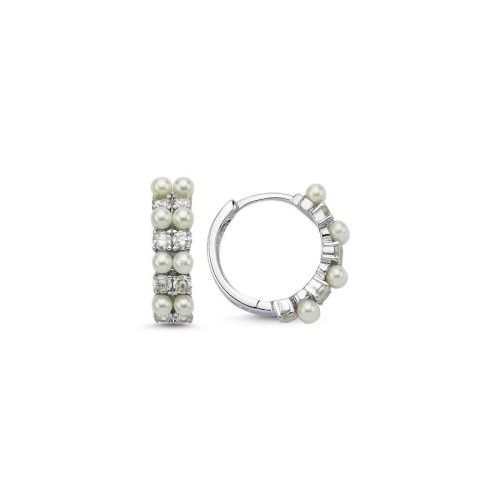 İncili Taşlı Minimal Gümüş Halka Küpe - CNG Jewels