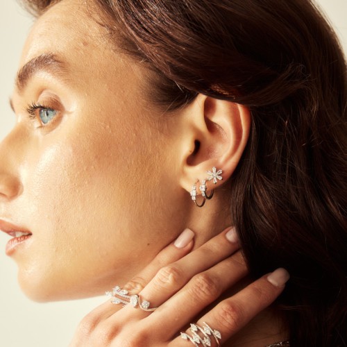 Işıltılı Mini Halka Kadın Gümüş Küpe - CNG Jewels (1)