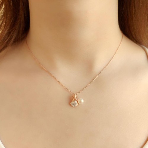 İstiridye Deniz Yıldızı Rose Kadın Gümüş Kolye - CNG Jewels