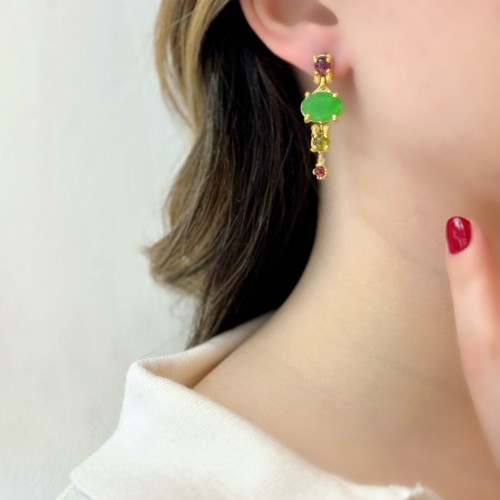Jade Mix Taşlı Tasarım Kadın Gümüş Küpe - CNG Jewels (1)