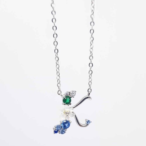 Letter K Floral Silver Women's Necklace - CNG Jewels