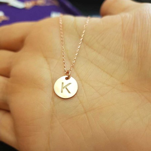 K Harfi Rose Minimal Plaka Gümüş Kadın Kolye 
