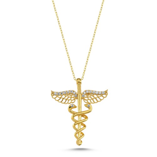 Kadüse Tıp Sembolü Gold Kadın Gümüş Kolye - CNG Jewels