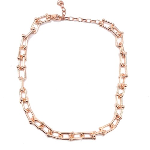 Kalın Halkalı Zincirli Rosegold Gümüş Halhal - CNG Jewels