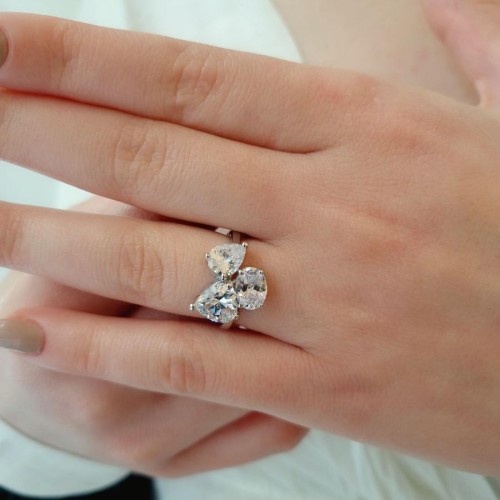 Kalp Damla Oval Tria Kadın Gümüş Yüzük - CNG Jewels